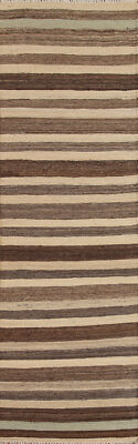 Striped Kilim 10 ft. Rug Runner Flatweave Pile Wool Kelim Hallway Carpets 3x10