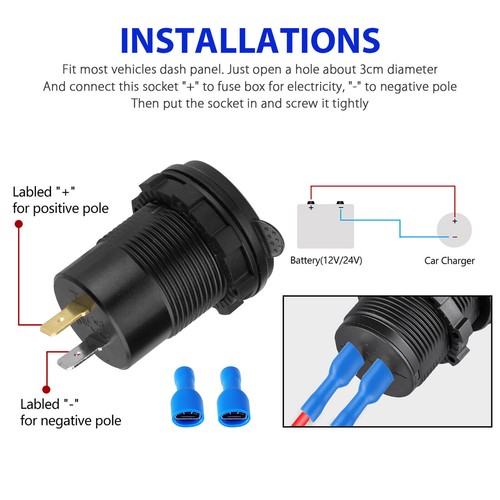 12V QC3.0 Double USB Voiture Chargeur Rapide Prise Alimentation LED Voltmètre Étanche - Photo 7 sur 11