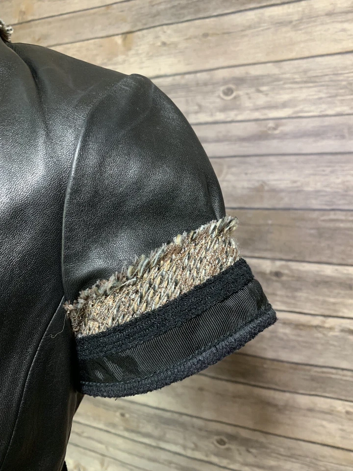 Chaqueta Bcbg Maxazria Cuero Suave Manga Corta Cinturón Flecos Frente Abierto XXS $498 Foto 3 de 4