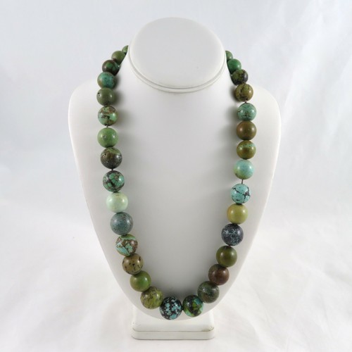 Collana Turchese Cinese Vintage Perline Graduate Hubei Chiusura Argento 222 Grammi - Foto 3 di 11