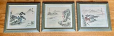 3 Chinese watercolour pictures on silk framed with red seal mark and signed
