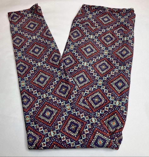 Legging Lularoe TC Médaillon Mosaïque, Motif Vitrail Kaléidoscope Rouge Jaune Bleu, Taille Unique