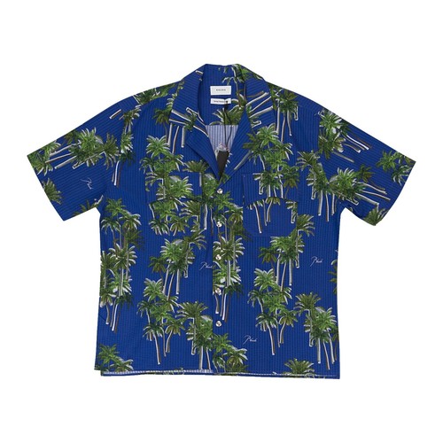 Vintage Pacific Scene Hawaiian Shirt Blue Button Down Short Sleeve