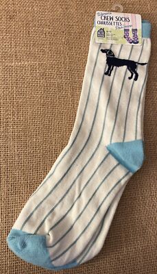 Hatley Little Blue House Women's Labulous Crew Socks Labs On Stripes OS New