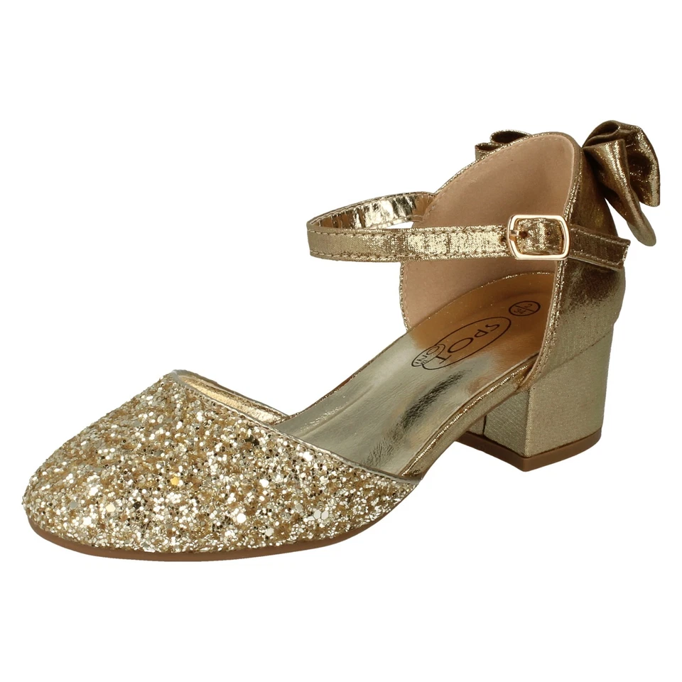 Niña Tacón Spot On Oro, Plata, Blanco o Negro Tobillo Tira Zapatos Fiesta H3R085 - Imagen 3 de 4
