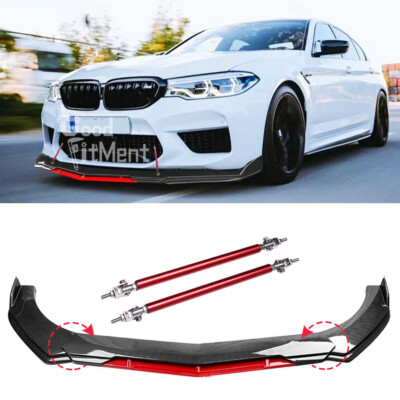 Kohlefaser Frontlippe Spoilerschwert + Rot Stützstange Für 5er E60 E61 F10 F11