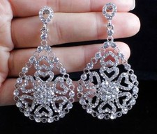 HEARTS AUSTRIAN CRYSTAL RHINESTONE CHANDELIER DANGLE EARRINGS BRIDAL STUD E2079S