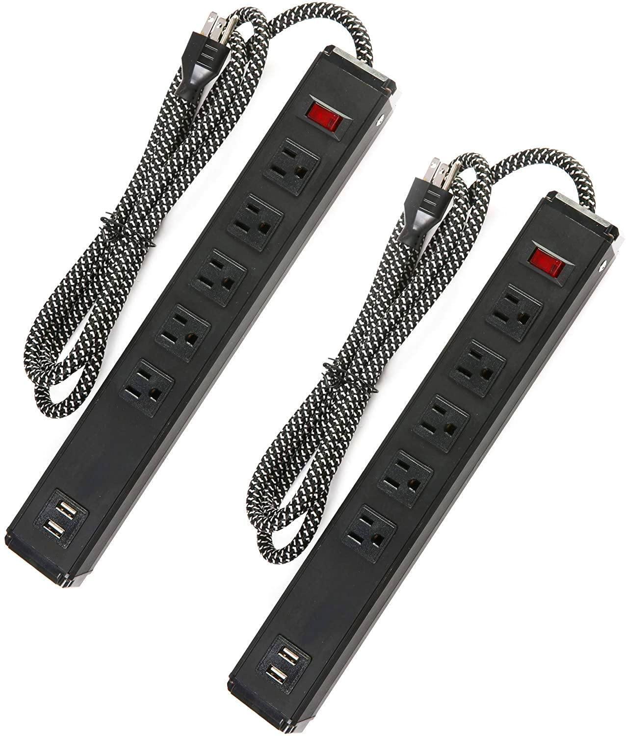 Surge Protector Power Strip 5 Outlet with 2 USB Ports 6ft Braided Extension Cord-image