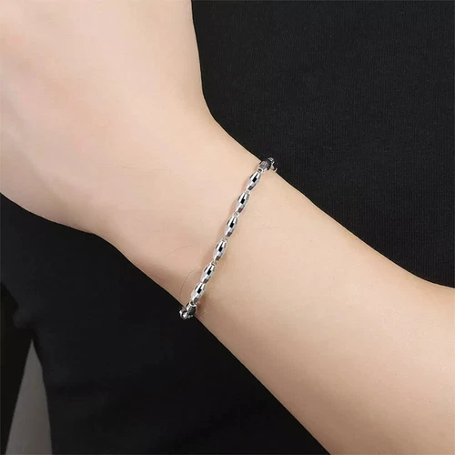 Pure Platinum 950 Chain Men Women 4mm Oval Beads Link Bracelet 6.36g/7.2inch - Picture 5 of 6