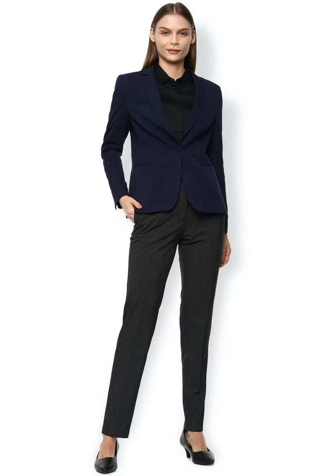 Blazer para mujer azul manga larga premium australiano de lana merino tendencia Foto 4 de 4