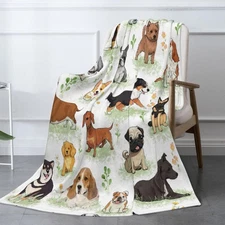 Dog Pattern Flannel Blanket-Soft Lightweight & Warm,for Bed,Gifts for pet Lovers
