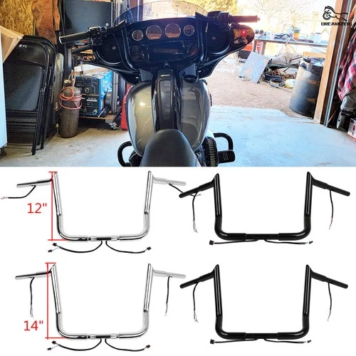 12" 14" Pre-Wired Meathook Bar Handlebar For Harley Street Glide Electra Glide