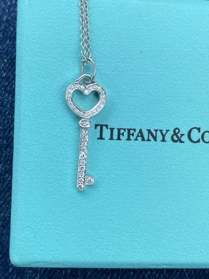 Tiffany & Co Platinum PT 950 Key Pendant with diamonds and original Necklace - Image 1 of 4