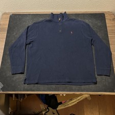 Polo Ralph Lauren Pullover Mens XL Navy Blue Quarter Zip Sweater Red Pony Logo