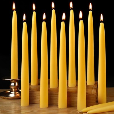 10inch Beeswax Taper Candles 12 Pack Natural Pure Beeswax Candlesticks Smokel...