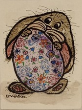 aceo original painting Bunny Behind Big Easter Egg