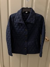Lands' End Navy Jacket Button Front MP EUC Packable Primaloft Quilted
