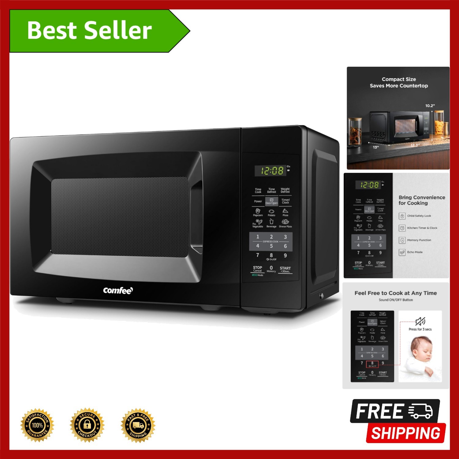 COMFEE EM720CPL-PMB Countertop Microwave Oven with Sound On/Off, ECO Mode and...