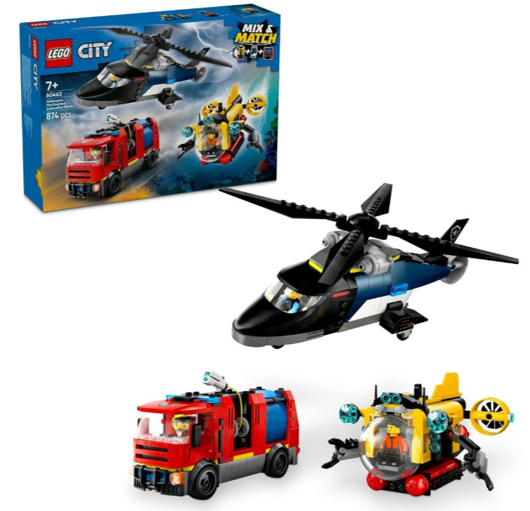 Lego City 60462 Kombinationsset mit Hubschrauber, Löschauto und U-Boot - Bild 4