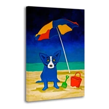 George Rodrigue Blue Dog Looking for a Beach House Home Decorl Art Canvas Print