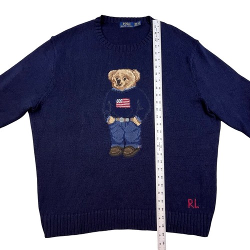 Polo Ralph Lauren Sweater Men's Size 2XB Navy Linen Polo Bear Flag Pullover RL - Picture 10 of 10