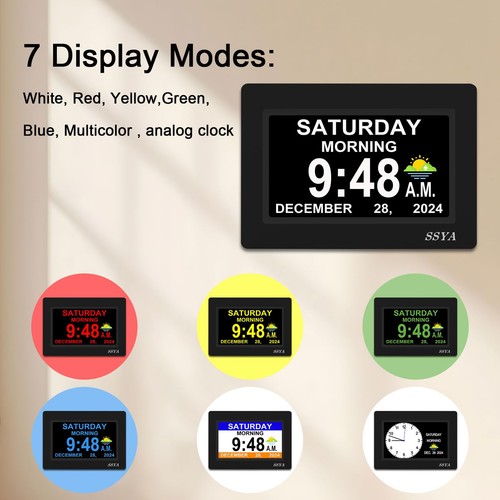 7 Inch Calendar Clock - 12 Alarm Options, Level 5 Auto Dimmable Display,Extra... - Picture 4 of 8