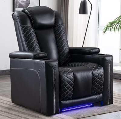 Canmov Faux Leather Power Recliner Chair,Electric Home Theater Seat, Cup Holders