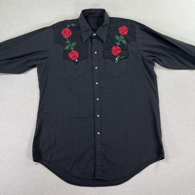 Vintage Rockmount Ranch Rose Embroidered Western Shirt Mens L