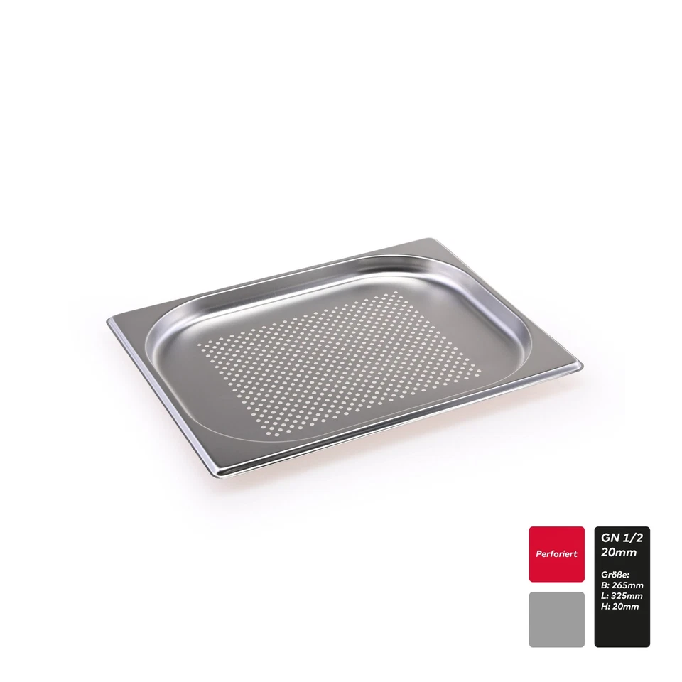 TEKNOSTAHL GN Behälter Gastronorm Edelstahl perforiert gelocht 1/2 20mm