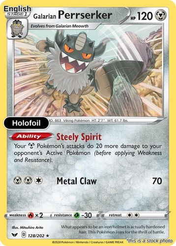 Galarian Perrserker Holofoil SWSH01: Sword & Shield Base Set 128/202 Near Mint