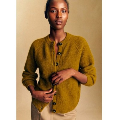 Sezane La Maille Othello Olive Green Alpaca Wool Cardigan Sweater