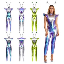 Frauen Alien-Kostüm Ärmellos Astronaut Festival Outfits Anzug Jumpsuit Party