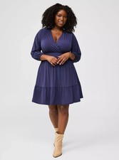 NEW NWT Torrid Size 4X Mini Studio Knit Surplice Tiered Dress Purple A-Line
