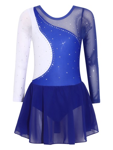 Kids Girls Dancewear Ballet Dress Contemporary Costume Rhinestone Dance Stage - Afbeelding 15 van 17