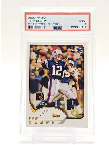 TOM BRADY 2003 TOPPS NFLPA STAY COOL IN SCHOOL FOOTBALL C PSA 9 Q0004