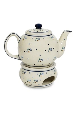 Original Bunzlauer Keramik Teekanne 1.0 Liter + Stövchen im Dekor 111 - Bild 1 von 4