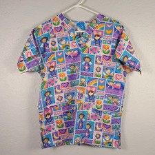 SCRUB HQ Animal Scrub Top Womens XS Angel Love Protect Heart Flower Moon