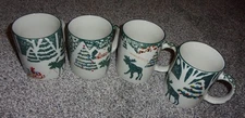 4 FOLKCRAFT HOLIDAY MOOSE COUNTRY SPONGED 4 1/4" STONEWARE TALL MUGS
