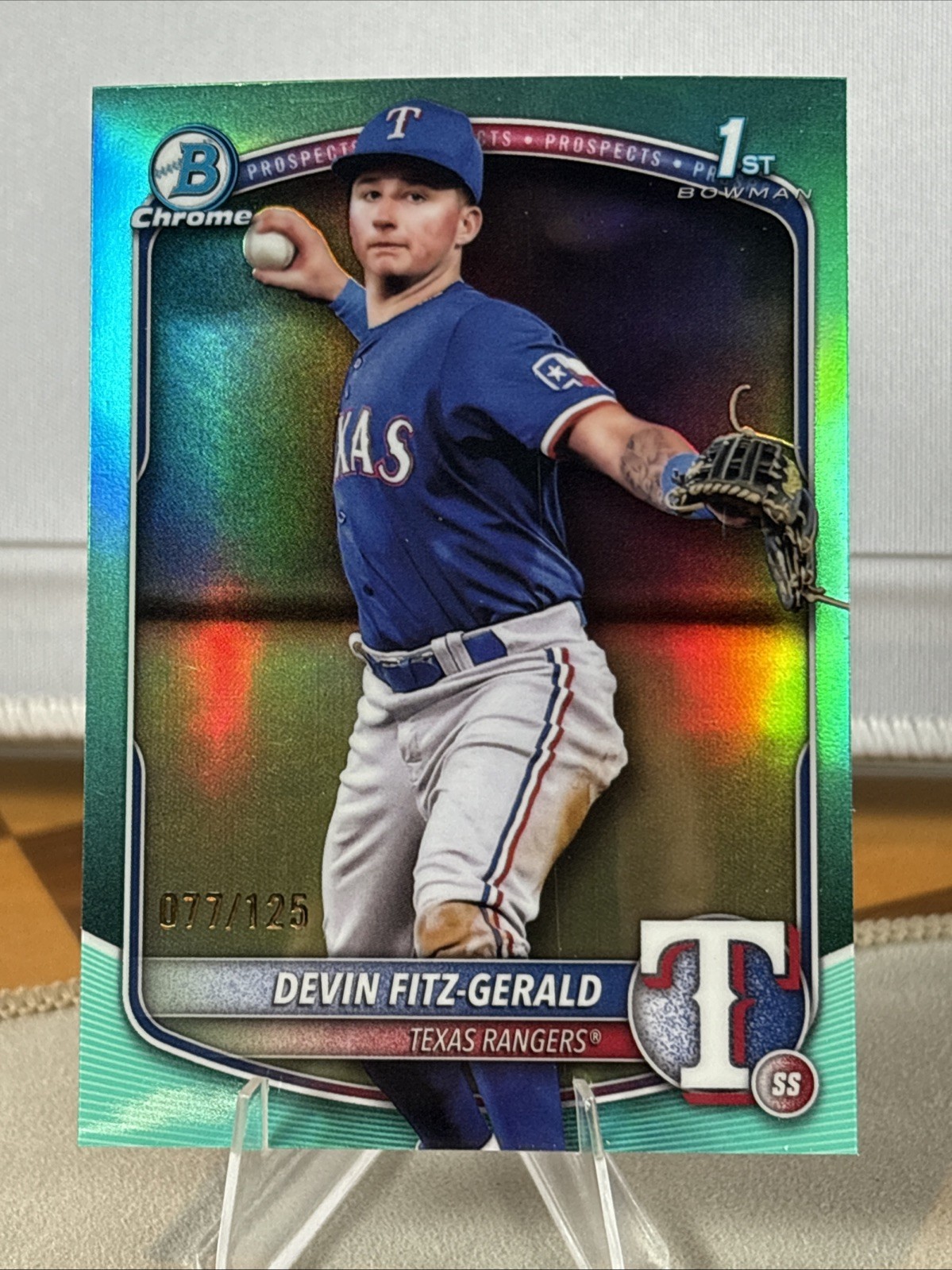 DEVIN FITZ-GERALD 2025 Bowman Chrome #BCP-158 Rangers 1st Aqua Refractor /125
