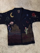 Johnny Was Navy Blue Embroidered Desert Celestial Kimono Cardigan Jacket Womens