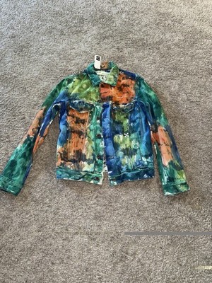Off-White Men's Tie-Dye Multicolor Denim Jacket Size S Button Logo Pockets