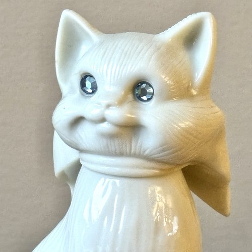 Vintage Avon Sweet Honesty Cat w/Bow & Blue Rhinestone Eyes Cologne Bottle Full - Bild 3 von 6