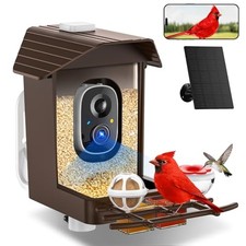 Bird Feeder with Camera, Solar Powered 2K HD Smart Bird House, Coffee Brown