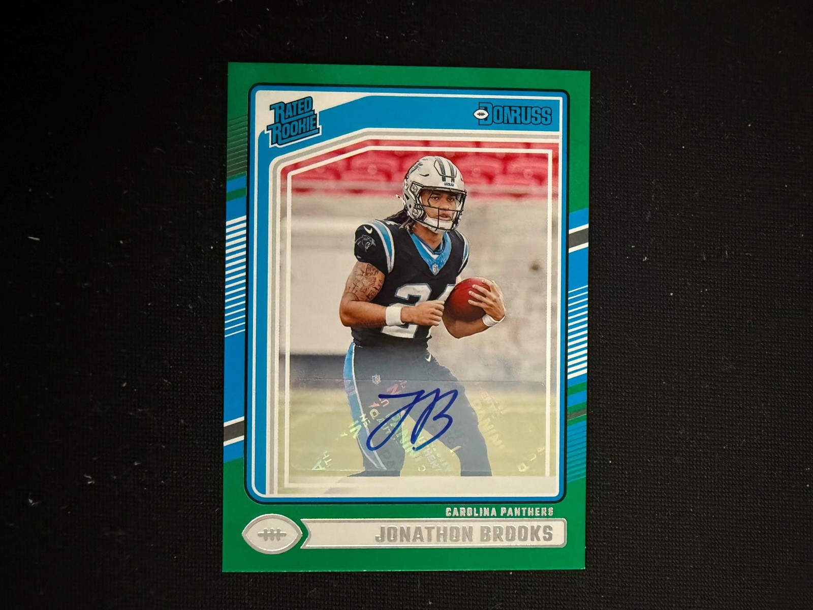 Jonathon Brooks 2024 Donruss Rated Rookie RC Green Autograph Auto Panthers D44