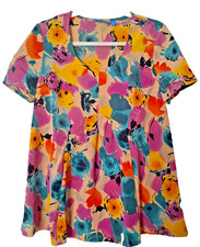 Tunic Top Blouse Sm Short Sleeves Abstract Floral Business Simply Vera Vera Wang
