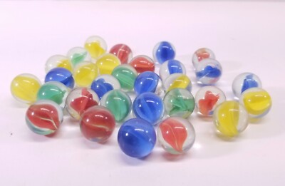 30 Cats Eye 4 Vane Single Color Marbles Likely Marble King Red Blue Green Yellow