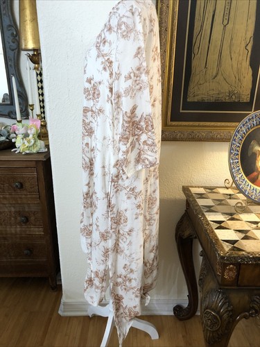 Papier Spitze Baumwolle 3/4 Ärmel Tunika Kleid M Landhaus Blumen fließend weiß & braun - Bild 5 von 20
