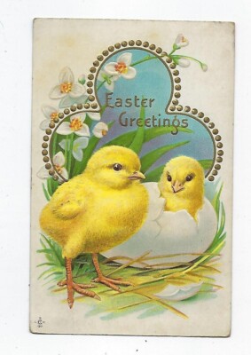 1912 Easter Postcard LSC Series 219B Chick Hatching From Egg - Embossed - Posted