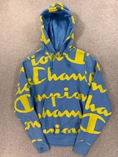 Champion Reverse Weave Logo Cotton Blend Hoodie Sweatshirt Men's Small Blue