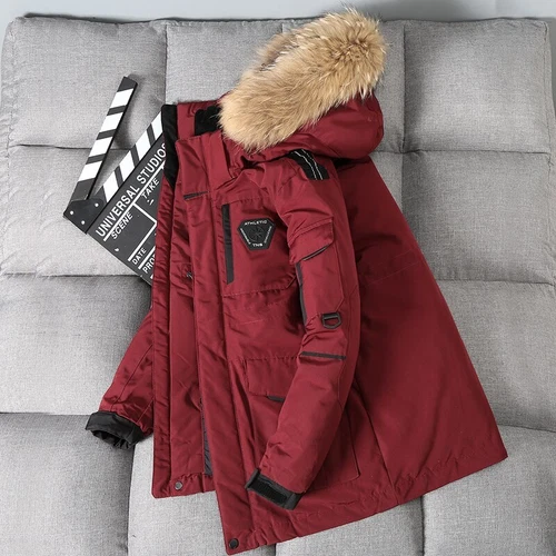 Chaquetas de invierno con cuello de piel para hombre Parka Abrigo cálido Blanco Pato Plumón Chaqueta con capucha Nuevo - Imagen 15 de 18
